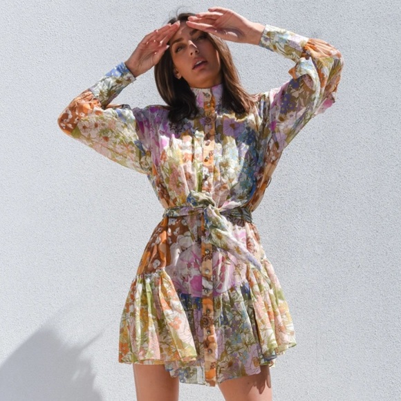 🎀 RUFFLE DRESS BOHO CHIC PASTEL MINI FLORAL FLOWER BOHEMIAN LAYER PRETTY CUTE - Picture 12 of 15